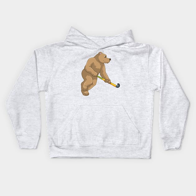 Bear at Hockey with Hockey bat Kids Hoodie by Markus Schnabel